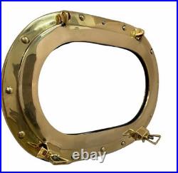 14 Inches Brass Polished Oval Shape Porthole/Nautical Boat Windows Wall Mirror