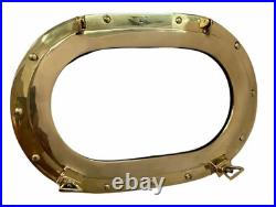 14 Inches Brass Polished Oval Shape Porthole/Nautical Boat Windows Wall Mirror