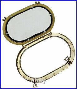 14 inch Nautical Brass Oval Style Antique Ship Window Mirror Porthole For Home