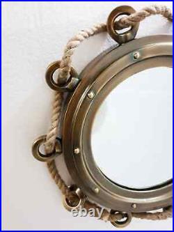 16 Antique Aluminum Rope Heavy Porthole Ship Mirror Nautical Theme Decorative