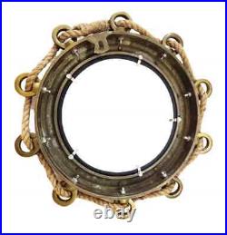 16 Antique Finish Jute Porthole mirror Glass Wall Hanging, Gift for navy office