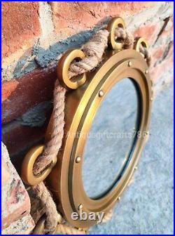 16 Antique Finish Jute Porthole mirror Glass Wall Hanging, Gift for navy office
