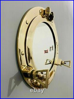 17 inch Brass Porthole Gold Finish Maritime Ship Boat & Window Wall Mirror Decor