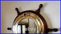 18'' Handmade Nautical Porthole Captain ship wheel Decal Wooden Wall Mirror