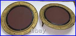 2 Brass Mirrors Maritime Porthole Round Glass Nautical Boat Ship Porthole 11.5