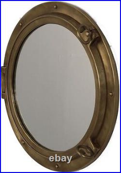 24 Antique Brass Finish Porthole Mirror Nautical Round Wall Mount Hanging Resin
