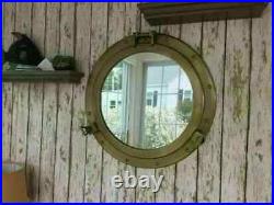 24Designe Porthole Antique Cabin Mirror Brass Finish Large Wall Decorative New