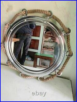 Aluminum Jute Rope Porthole Mirror Antique Nautical Home Wall Decor Face Mirror