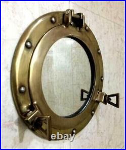 Antique Brass 12 Porthole Nautical Maritime Ship Boat Wall Mirror Home Décor