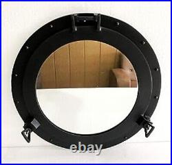 Antique Canal Boat Black Porthole-Window Ship Round Mirror Home Wall Mounte