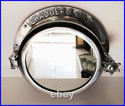 Antique Finish Canal Boat Porthole Window Round Mirror Wall Home Decor Silver