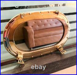 Antique Oval Brass Porthole Shiny Brass Gold Finish Port Mirror Wall Hanging