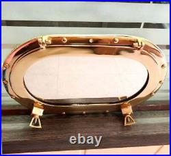 Antique Oval Brass Porthole Shiny Brass Gold Finish Port Mirror Wall Hanging