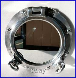 Antique Round Mirror 43.18cm Nickel Plated Heavy Canal Boat Porthole Window Ship