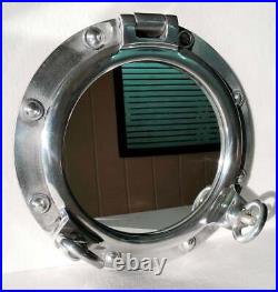 Antique Round Mirror 43.18cm Nickel Plated Heavy Canal Boat Porthole Window Ship