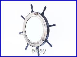 Deluxe Class Wood and Chrome Ship Wheel Porthole Mirror 36