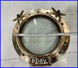 Heavy Brass Original Ship Salvage Vintage Round Porthole Hatch with Mirror Glass