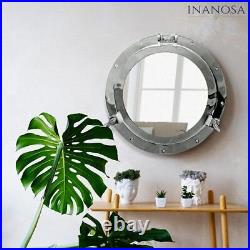 Inanosa Porthole Mirror 24 Inch Nickel Silver White Finish Nautical Wall