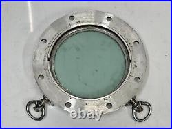 Industrial Nautical Art Deco Old Aluminum Round Porthole Hatch with Mirror Glass