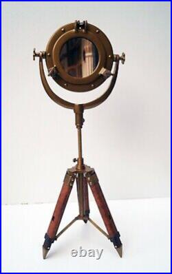 Maritime Antiques Nautical Porthole Mirror on Leather Wrapped Tripod Home Décor