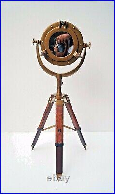 Maritime Antiques Nautical Porthole Mirror on Leather Wrapped Tripod Home Décor