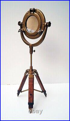 Maritime Antiques Nautical Porthole Mirror on Leather Wrapped Tripod Home Decor