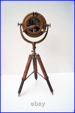 Maritime Antiques Nautical Porthole Mirror on Leather Wrapped Tripod Home Decor