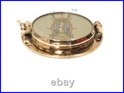 Maritime Theme Solid Brass Vintage Porthole with Single Dog & Mirror Glass Lot 2