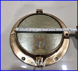 Maritime Theme Solid Brass Vintage Porthole with Single Dog & Mirror Glass Lot 2