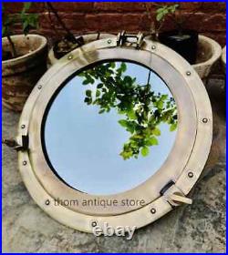 Nautical Barss Finish Porthole Mirror 24, Maritime Ship Round Window Wall Décor