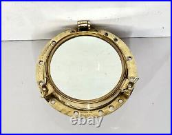 Nautical Square Original Vintage Ship Salvage Brass Window Porthole Mirror Glass