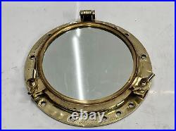 Nautical Square Original Vintage Ship Salvage Brass Window Porthole Mirror Glass