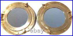 Pair of 2 Solid Brass 12 Nautical Porthole Mirror Window Glass Boat Ship Decor