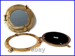 Pair of 2 Solid Brass 12 Nautical Porthole Mirror Window Glass Boat Ship Decor
