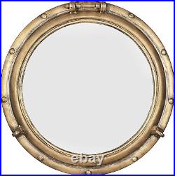 Round Metal Porthole Wall Mirror, Gold