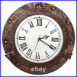 Rustic Copper Shipwrecked Premium Nautical Bathroom Porthole Mirrors Clock 12 in