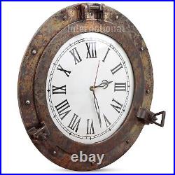 Rustic Copper Shipwrecked Premium Nautical Bathroom Porthole Mirrors Clock 12 in