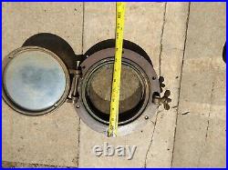 Vintage Heavy Brass Porthole With Mirrored One Way Glass And Brass Screen