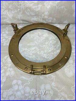 Vintage Porthole Mirror Metal Frame with Gold Colored Lacquer