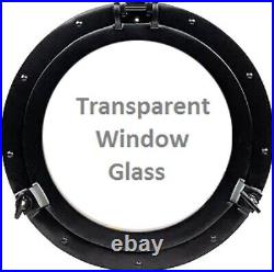 Wall Mounted Nautical Black Aluminum Porthole Transparent Window Mirror